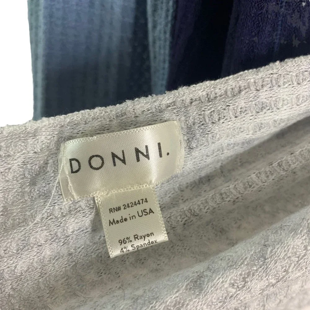 Donni Thermal Trio Wrap Scarf 86 x 30 Blue Grey Knit Rolled Hems